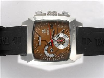 Tag Heuer Monaco Monza Brown Dial-Rubber Strap Replica Watch TAG5566