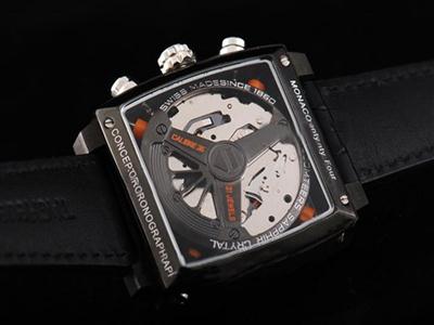 Tag Heuer Monaco Monza PVD Case With Black Dial And Black Leather Strap Replica Watch TAG8909