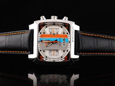Tag Heuer Monaco Monza Silver Case With Silver Dial And Black Leather Strap Replica Watch TAG4462