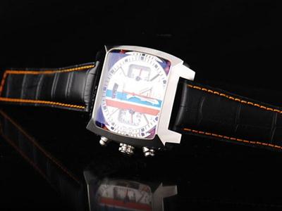 Tag Heuer Monaco Monza Silver Case With Silver Dial And Black Leather Strap Replica Watch TAG4462