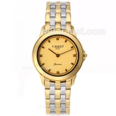 Tissot Ballade Two Tone Stick Markers with Golden Dial-Couple Watch