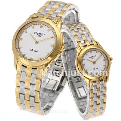 Tissot Ballade Two Tone Stick Markers with White Dial-Couple Watch