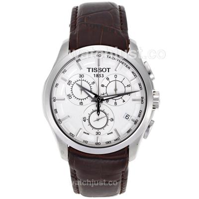 Tissot PRC200 Working Chronograph with White Dial-Leather Strap