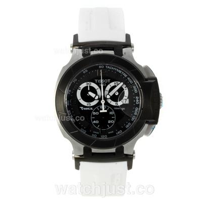 Tissot T-Race Working Chronograph PVD Bezel with Black Dial-White Rubber Strap