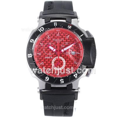 Tissot T-Race Working Chronograph PVD Bezel with Red Carbon Fibre Style Dial-Rubber Strap