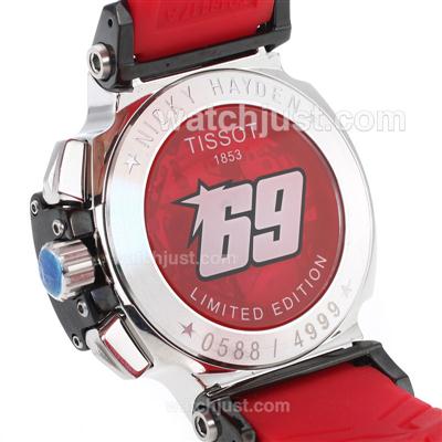 Tissot T-Race Working Chronograph PVD Bezel with Red Dial-Red Rubber Strap