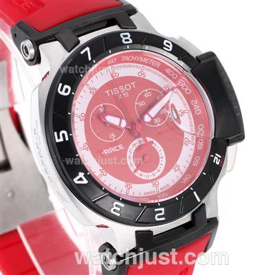 Tissot T-Race Working Chronograph PVD Bezel with Red Dial-Red Rubber Strap