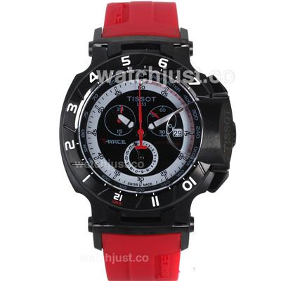 Tissot T-Race Working Chronograph PVD Case with Black Dial-Red Rubber Strap