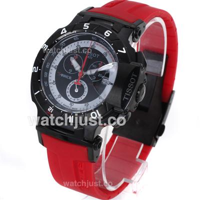 Tissot T-Race Working Chronograph PVD Case with Black Dial-Red Rubber Strap