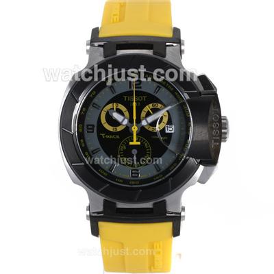 Tissot T-Race Working Chronograph PVD Case with Black Dial-Yellow Rubber Strap