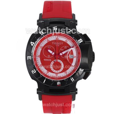 Tissot T-Race Working Chronograph PVD Case with Red Dial-Red Rubber Strap