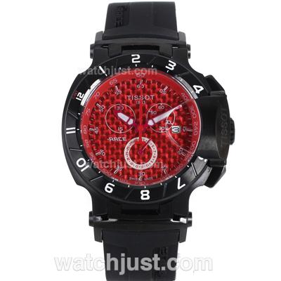 Tissot T-Race Working Chronograph PVD Case with Red Dial-Rubber Strap