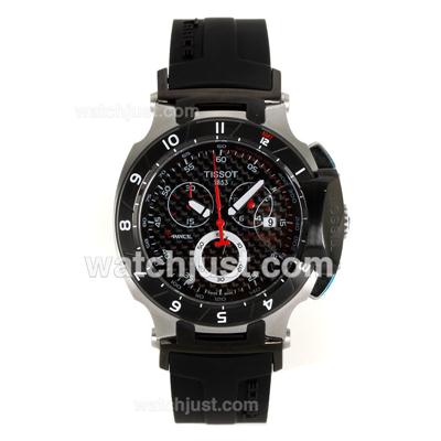 Tissot T-Race Working Chronograph with Black Carbon Fibre Style Dial-Black Rubber Strap