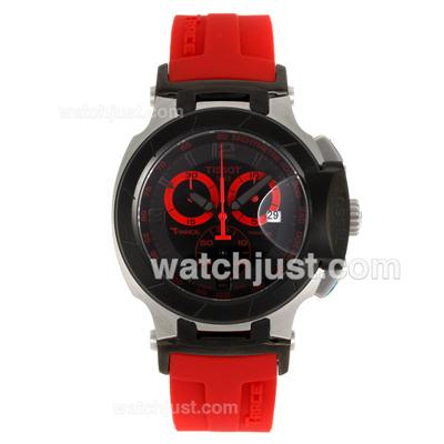 Tissot T-Race Working Chronograph with Black Dial-Red Rubber Strap