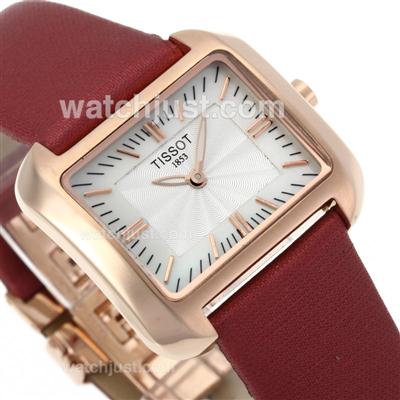 Tissot T Wave Rose Gold Case White Dial with Leather Strap-Lady Size