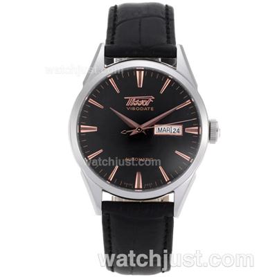 Tissot ViboDate Automatic Rose Gold Markers with Black Dial-Leather Strap