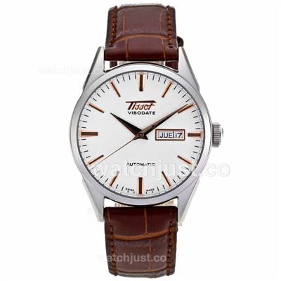 Tissot ViboDate Automatic Rose Gold Markers with White Dial-Leather Strap