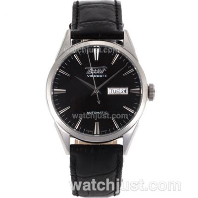 Tissot ViboDate Automatic with Black Dial-Leather Strap