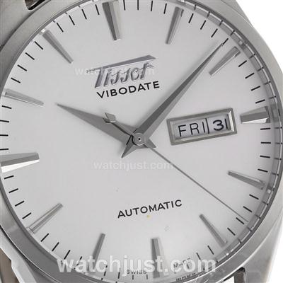Tissot ViboDate Automatic with White Dial-Leather Strap