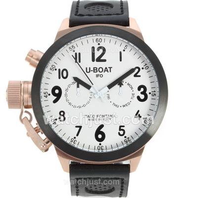 U-Boat IFO Italo Fontana Automatic Rose Gold Case PVD Bezel with White Dial-Leather Strap