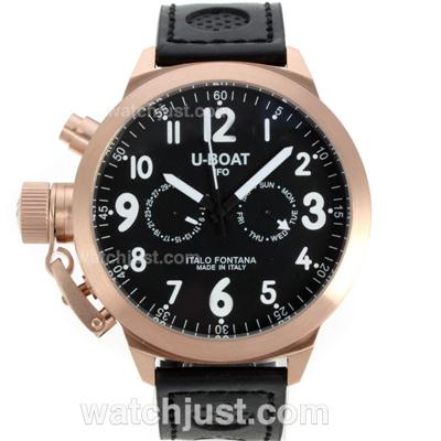U-Boat IFO Italo Fontana Automatic Rose Gold Case with Black Dial White Markers-Leather Strap