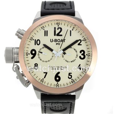 U-Boat IFO Italo Fontana Automatic Two Tone Case with Yellow Dial-Leather Strap