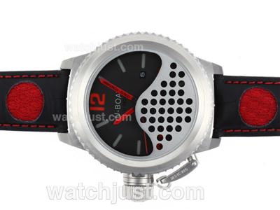 U-Boat Italo Fontana Automatic Black Dial with Red Markers-Leather Strap