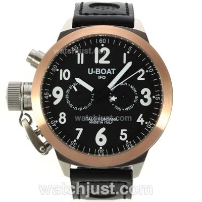 U-Boat Italo Fontana Automatic Rose Gold Bezel with Black Dial-18K Gold Plated Movement