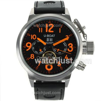 U-Boat Italo Fontana Tourbillon Automatic Orange Number Markers with Black-Leather Strap