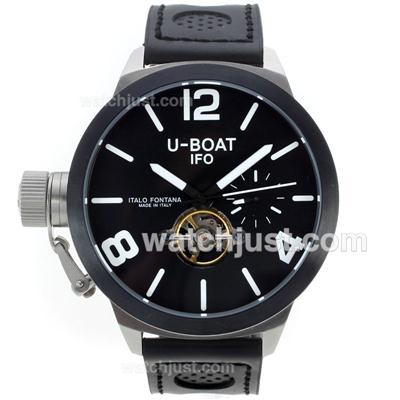 U-Boat Italo Fontana Tourbillon Automatic PVD Case with Black Dial-Leather Strap