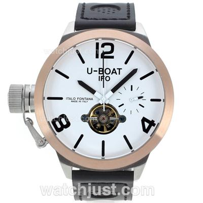 U-Boat Italo Fontana Tourbillon Automatic Two Tone Case with White Dial-Leather Strap