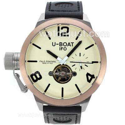 U-Boat Italo Fontana Tourbillon Automatic Two Tone Case with Yellow Dial-Leather Strap