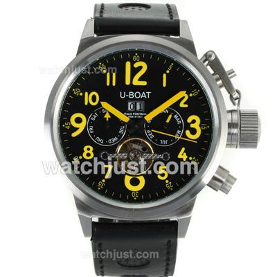 U-Boat Italo Fontana Tourbillon Automatic Yellow Number Markers with Black-Leather Strap