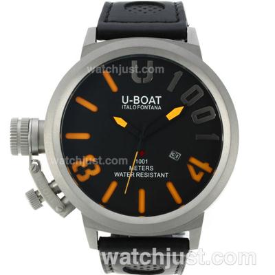 U-Boat Italo Fontana U 1001 Orange Needles Markers with Black Dial-Leather Strap