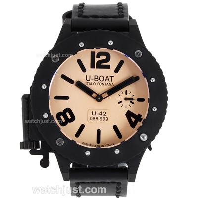 U-Boat Italo Fontana U-42 Manual Winding PVD Case with Champagne Dial-Leather Strap