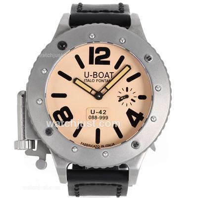 U-Boat Italo Fontana U-42 Manual Winding Titanium Case with Champagne Dial-Rubber Strap