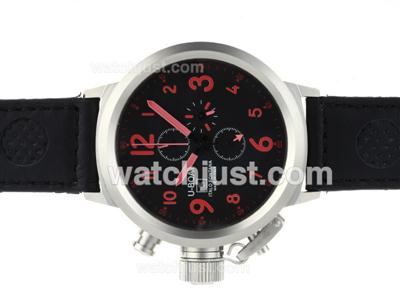 U-Boat Italo Fontana Working Chronograph Black Dial with Red Markers-Leather Strap