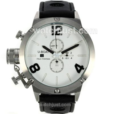 U-Boat Italo Fontana Working Chronograph Black Number Markers with White Dial-Leather Strap