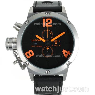 U-Boat Italo Fontana Working Chronograph Orange Number Markers with Black Dial-Leather Strap