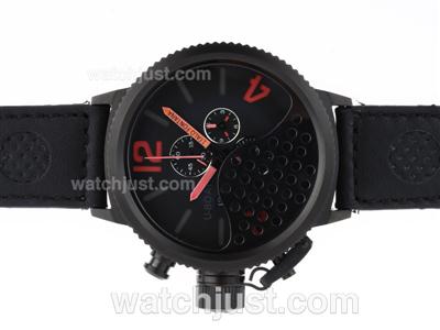 U-Boat Italo Fontana Working Chronograph PVD Case Black Dial with Red Markers-Leather Strap