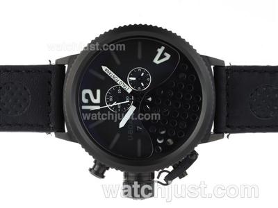 U-Boat Italo Fontana Working Chronograph PVD Case Black Dial with White Markers-Leather Strap