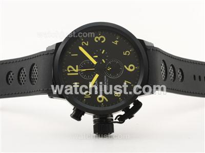 U-Boat Italo Fontana Working Chronograph PVD Case Black Dial with Yellow Marking-Rubber Strap