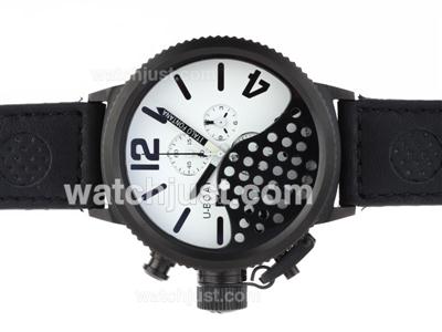 U-Boat Italo Fontana Working Chronograph PVD Case White Dial with Black Markers-Leather Strap