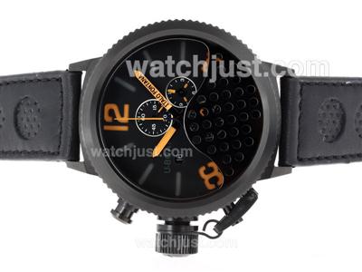 U-Boat Italo Fontana Working Chronograph PVD Case with Orange Markers-Leather Strap