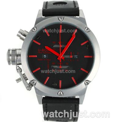 U-Boat Italo Fontana Working Chronograph Red Stick Markers with Black Dial-Leather Strap