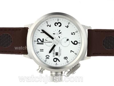 U-Boat Italo Fontana Working Chronograph White Dial with Black Markers-Leather Strap