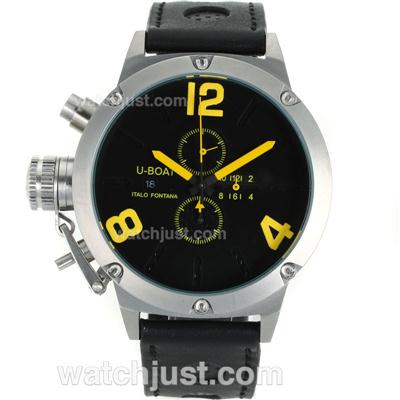 U-Boat Italo Fontana Working Chronograph Yellow Number Markers with Black Dial-Leather Strap