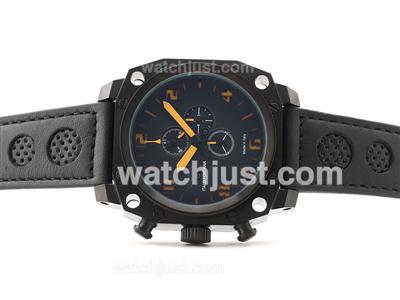 U-boat Thousand of Feet Working Chronograph PVD Case with Orange Marking- Black Perforated Leather Strap