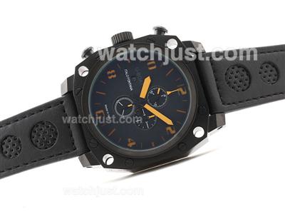 U-boat Thousand of Feet Working Chronograph PVD Case with Orange Marking- Black Perforated Leather Strap