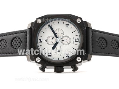 U-boat Thousand of Feet Working Chronograph PVD Case With White Dial- Black Perforated Leather Strap